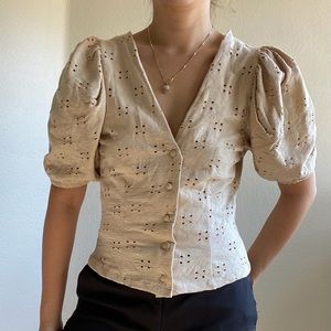 H&M Puff Sleeved Buttoned down Cream Shirt
